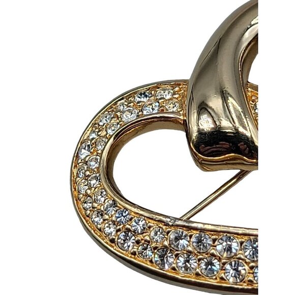 Swarovski Pave Crystal Heart Brooch Gold Tone Vintage Swan Stamp Pin - Picture 9 of 12